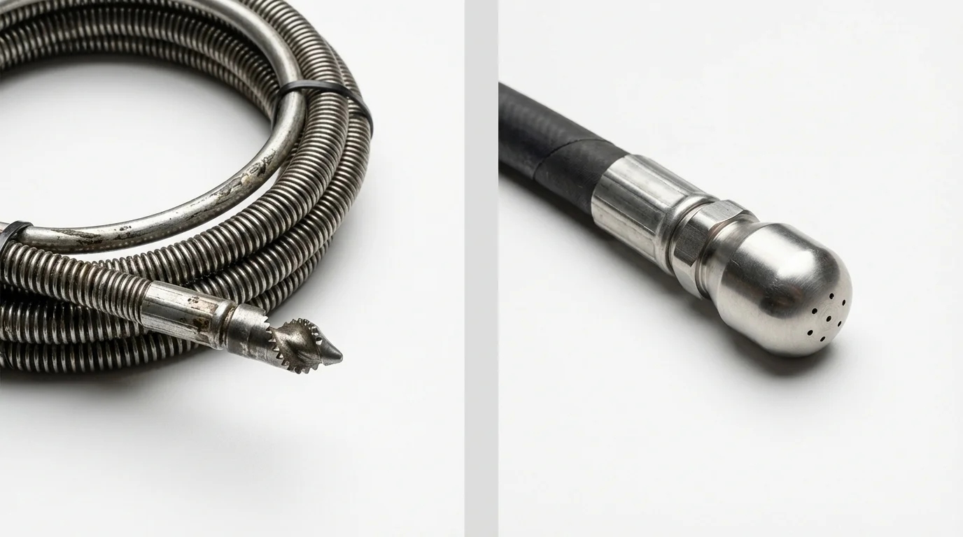 Drain snake cable and hydro jetting nozzle used for drain cleaning in Mabank, TX