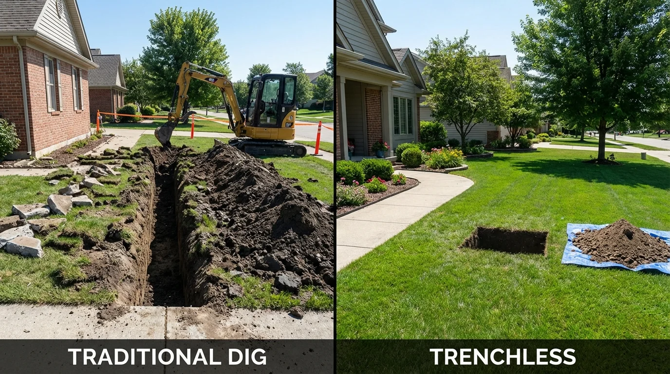 Trenchless sewer repair with minimal yard damage versus traditional excavation in Mabank, TX